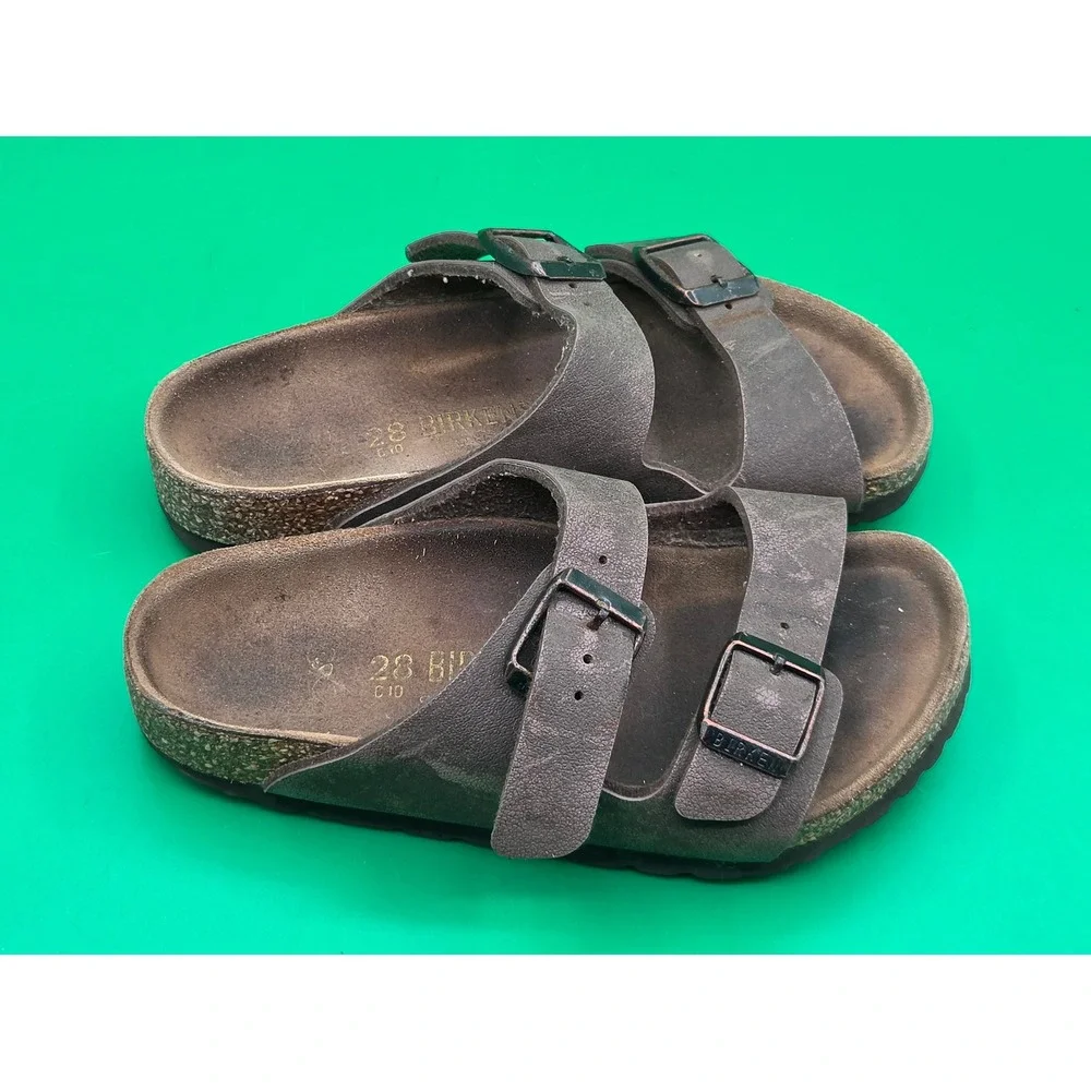 Birkenstock Arizona Kids Sandals Size 28 C10 Brown Metallic Two Strap Slides